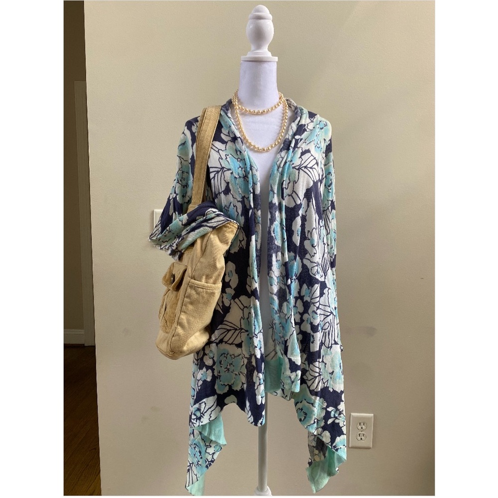 Lilly Pulitzer First Impressions Blue Floral Waterfall Open Front Cardigan